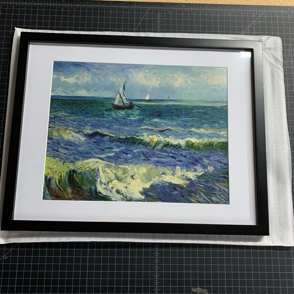 Seascape beach boat wall artwork art framed 14x18